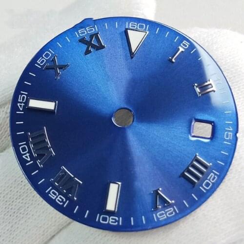 29MM Sterile blue Watch Dial Roman numbers Date Window fit 2824 2836 2813 miyota 82 Series movement watch