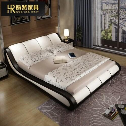 Functional leather bed modern simple 1.8m tatami soft bed small apartment double bed master bedroom leather bed wedding bed