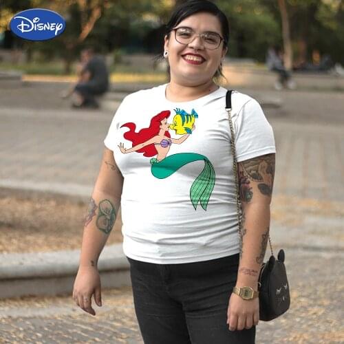 Cartoon Print T-Shirt Womens Plus Size Disney The Little Mermaid Ariel Cute European Clothes Kawaii 90S Harajuku Soft Girl Trend