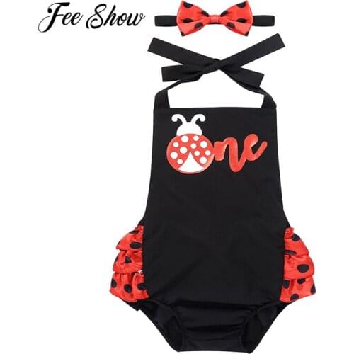 Halloween Newborn Infant Baby Girl Beetle Letters One Printed Romper Backless Halter Jumpsuit Outfits Sunsuit Baby Clothes