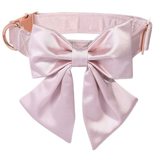 Unique style paws Pink Silk Dog Collar Puppy Collar with Bowtie Adjustable Dog Collar Pet Gift for Small Medium Large