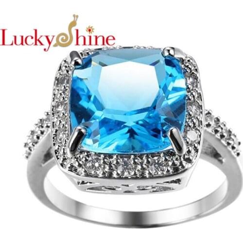 Florid Classic Fire Square Bright Blue Purple Cubic Zirconia Silver Rings Wedding Rings for Women Party Holiday Christmas Gifts