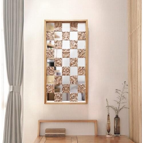 Wabi Style Creative Solid Wood Wall Pendant Porch Mural Decoration New Chinese Style Living Room Background Decorative Mirror