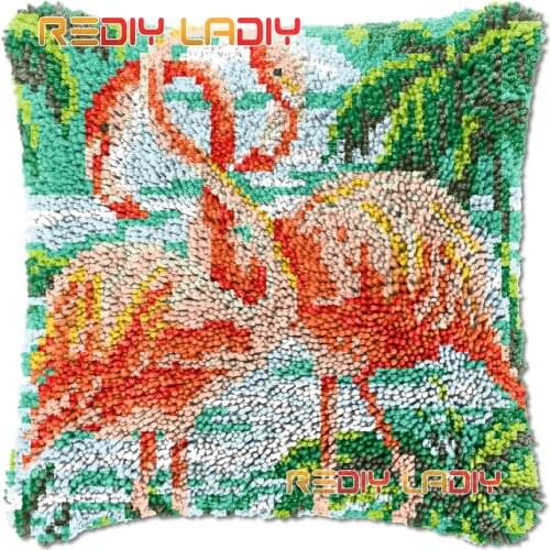 Latch Hook Cushion Cover Flamingos Needlepoint Kits Chunky Acrylic Yarn Crocheting Pillow Case Arts & Crafts