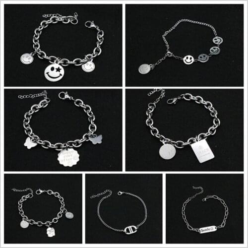 Punk Rock Hiphop Smile Face Charms Bracelet Titanium Steel No Fading Women Men Jewelry Charm Bracelet Wholesale High Quality