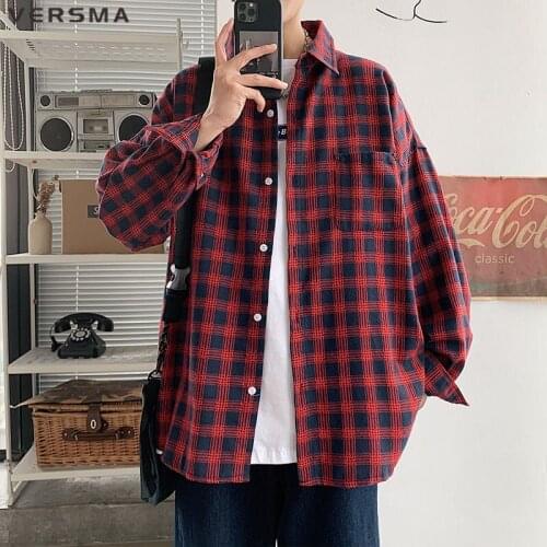 VERSMA Spring Vintage Red Plaid French Tuxedo Shirt Men Casual Social Slim Fit BF Cotton Mens Dress Shirts for Men Drop Shipping