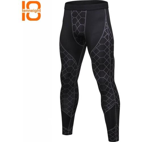TENNEIGHT New Mens Quick Dry Compression Fitness pants Sport Leggings Tights Sportswear fitness running pants Training Trousers