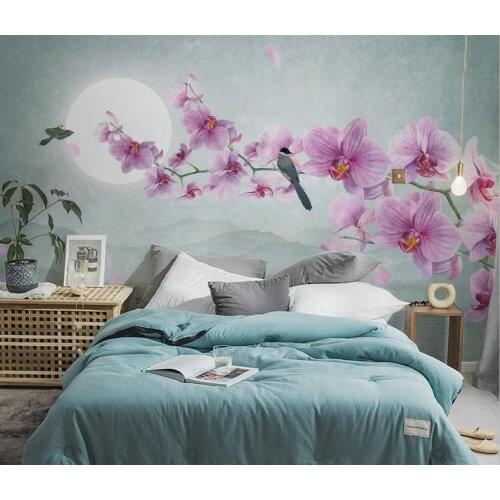 Custom wallpaper hand-painted flower and bird butterfly orchid background wall home decoration living room bedroom 3d wallpaper