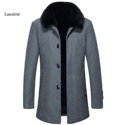 Overcoat Male Wool Blend Autumn Winter Coat Men With Artifical Fur Collar Coat Men Winter Trench Plus Size