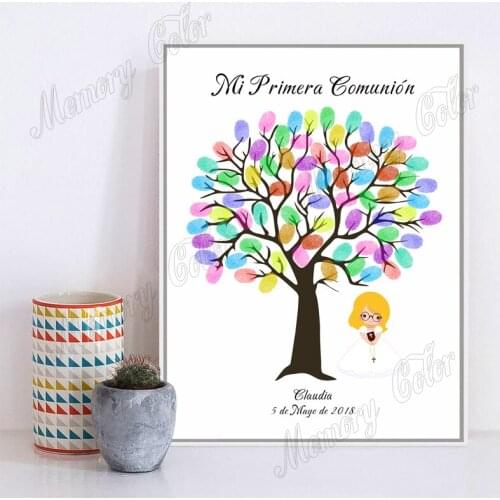 Personalized Primera Comunion Guestbook Boys Girls with Glasses Fingerprint DIY Canvas For Kids Holy Communion Party Souvenir