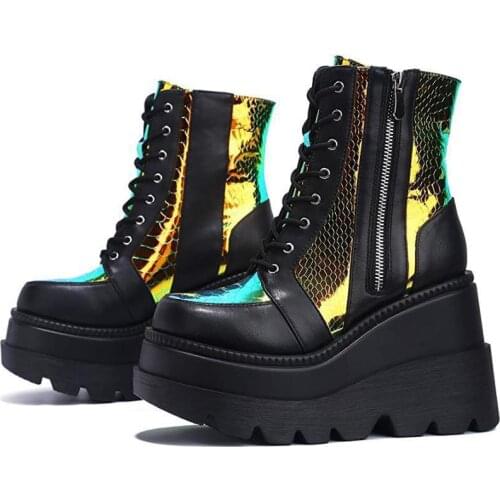 Dropshipping INS Hot Brand High Platform Ankle Boots Women 2020 Fashion PVC Strap Decorating High Wedges Shoes Woman tyu78