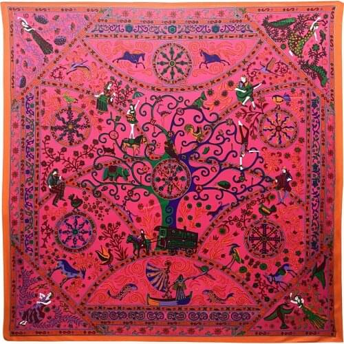 Luxury Twill Silk Scarf Women Shawls Animal Tree Print Stoles Bandana Kerchief Hijab Square Scarves Wraps Silk Foulards 130cm