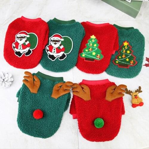 Christmas Pets Clothes for Small Dogs Winter Soft Fleece Dog Sweater Shirts Cute Elk Print Pet Clothing for Puppy Cat