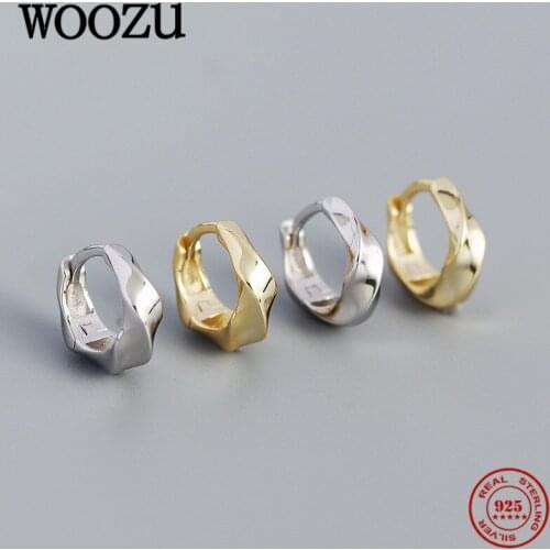 WOOZU 925 Sterling Silver INS Smooth Twist Hoop Earrings For Women Personality French Punk Rock Men Fine Ear Buckle Jewelry Gift