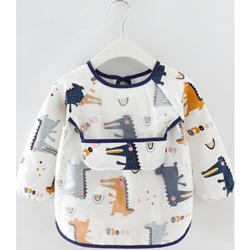 Baby Kids Toddler Long Sleeve Scarf Waterproof Art Smock Feeding Bib Apron Pocket Infant Boys Girls Burp Cloth Bandana Bibs