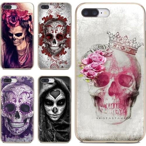 For Samsung Galaxy A3 A5 A7 A9 A8 Star Lite A6 Plus 2018 2015 2016 2017 Silicone Phone Case Sugar Skull pink Flowers Tattooed