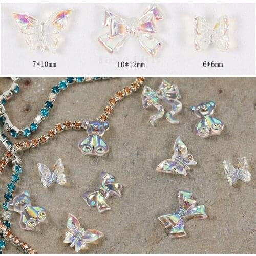 50Pcs 3D Resin Bow Ties (AB Clear)50 Aurora Bowtie Nail Charm Flatback FJelly Bowtie Cabochon Holographic 50pcs Bag | 7 x H10mm