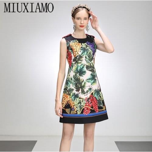 MIUXIMAO 2021 Spring Summer Party Dress Flower Grape Diamonds Above Knee Tank Office Lady Casual Dress Women Vestidos