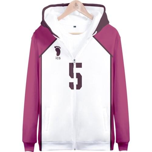 Anime Volleyball Haikyuu Cosplay Costume Shiratorizawa Academy Ushijima Wakatoshi Tendo Satori Zipper Hooded Jacket Sprotswear