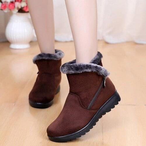 2019 Flock Zip Ankle Boots Women Winter Short Plush Bootee Woman Warm Comfortable Shoes Female Black Outdoor Boots Big Size 43