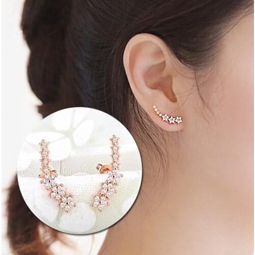Flower Zirconia Crystal Silver Color Earrings Women Accessories Fashion Long Stud Earrings Jewelry Gifts For Female Girls bijoux