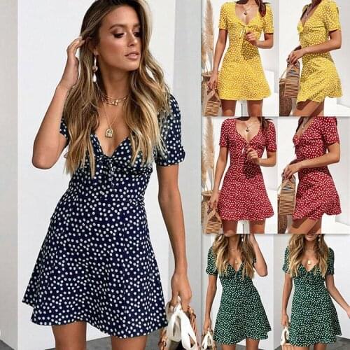 NEDEINS Women Print Sexy V-neck Mini Drss Summer Casual Short Sleeve Floral Boho Dress Fashion Beach Party Backless Dresses