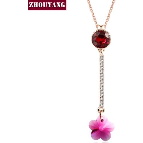 ZHOUYANG Plum Blossom Wintersweet Flowers Rose Gold Color Fashion Pendant Necklace Made with Austria Crystal ZYN414