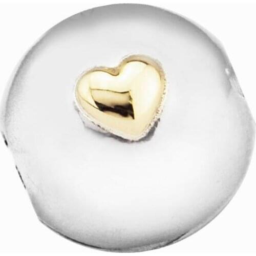 Golden Shine Heart Clip Beads for Silver 925 Original Charms Bracelets Women Jewelry Round Shape Charm Beads for Jewelry Making