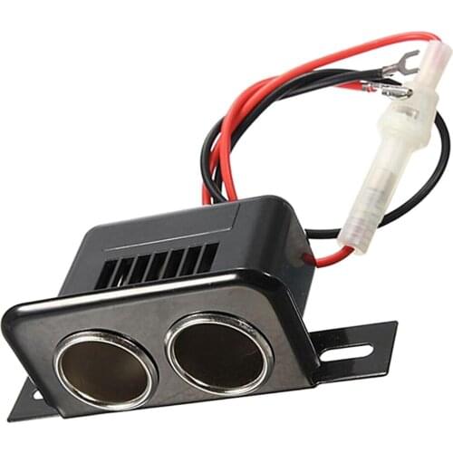 12V Black Car Motorcycle Tractor Boat Cig arette Lighter Double Sockets Plug 10A