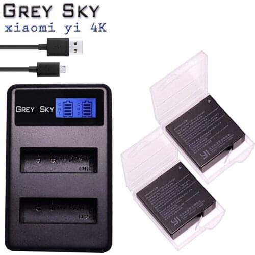 2pcs AZ16-1 AZ16-2 Replacement Battery for Xiaomi YI 4K 4K+ Yi Lite YI 360 VR Action Not for Discovery Version+LCD USB charger