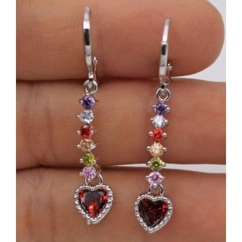 2021 Wholesale Korean Fashion New Colorful Zircon Peach Heart Earrings Crystal Jewelry for Women Girl Gift