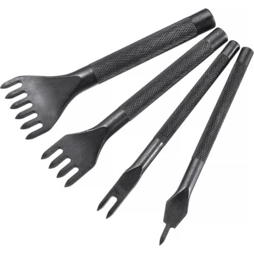 4Pcs/Set 1/2/4/6 Prong Leather Punch Chisel DIY Leather Steel Hole Punches Stitching Craft Tools Supplies 3/4/5mm Hole Punch