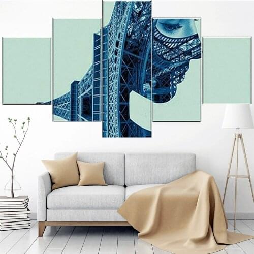 5 Pieces Wall Art Canvas Painting Abstract Paris Face Tower Modern Living Room Modular Pictures Framework Home Decoration