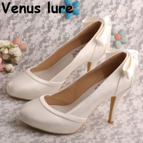 Handmade Special Occasion Shoes for Women High heel Ivory Satin Wedding Pumps for Bride