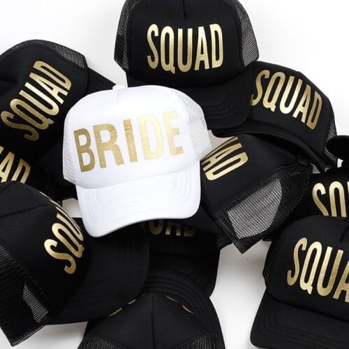 Wedding party baseball caps wholesale bride squad printing mesh snapback hat women sports hats female casual caps