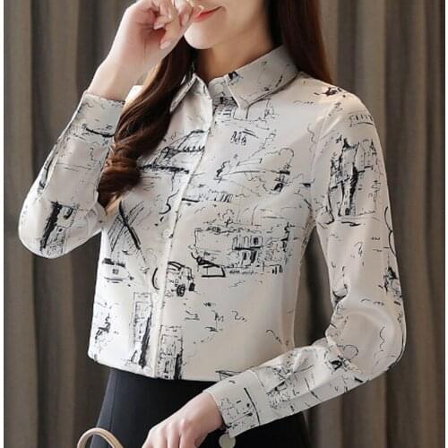 Blusas Mujer De Moda 2021 Blouse Women Turn Down Collar Print Chiffon Blouse Shirt Tops Women Long Sleeve Women Clothes C977