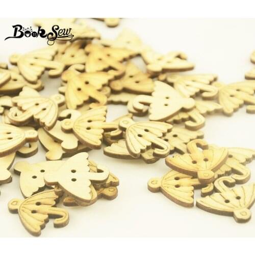 Booksew Wooden Buttons Sewing Accessories Umbrella Shape Decoration Bag Cloth DIY Quilts Crafts Scrapbook Patchwork 50pcs/bag