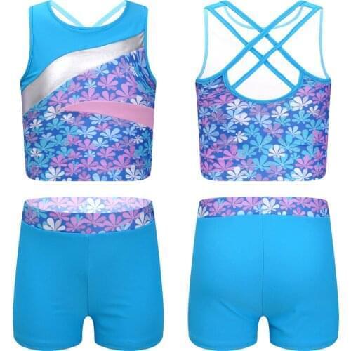 Kids Girls Ballet Dancewear Workout Gymnastics Outfits Sport Bra Top Tank Tops with Hot Pants Leggings Set Yoga Dance Outfits