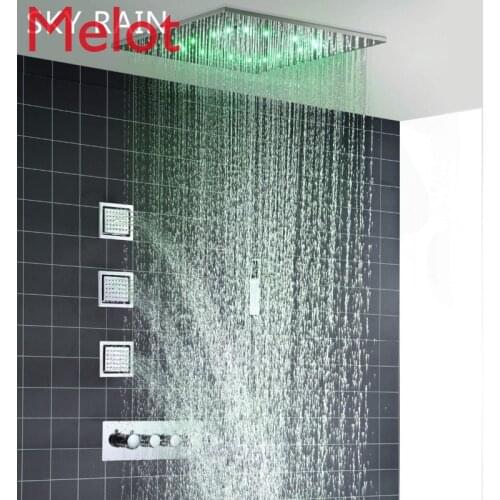 304SUS 500X500mm Multi Function Rainfall Lateral Jets SPA Spray Shower Head Set with Thermostatic Valve