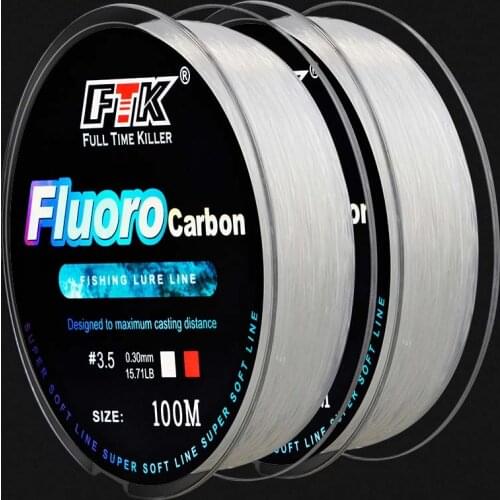 100m Fluorocarbon Fishing Lure Line 4.13LB-34.32LB 0.14MM-0.5MM 1.88KG-15.6KG Carbon Fiber Leader Fly Line Super Soft Line