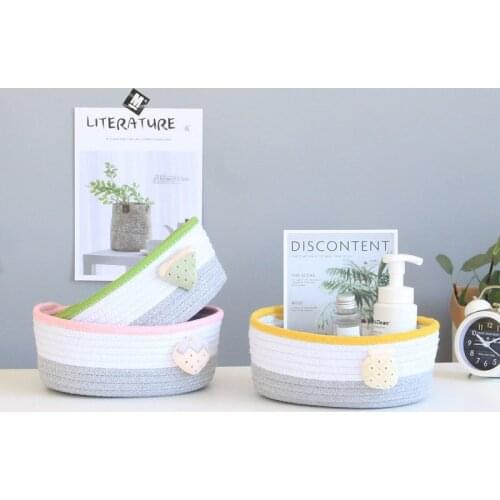 INS Nordic Hand Woven Cotton Rope Storage Baskets With Fruit Pendant Desktop Sundries Organizer Bin Dirty Clothes Laundry Basket