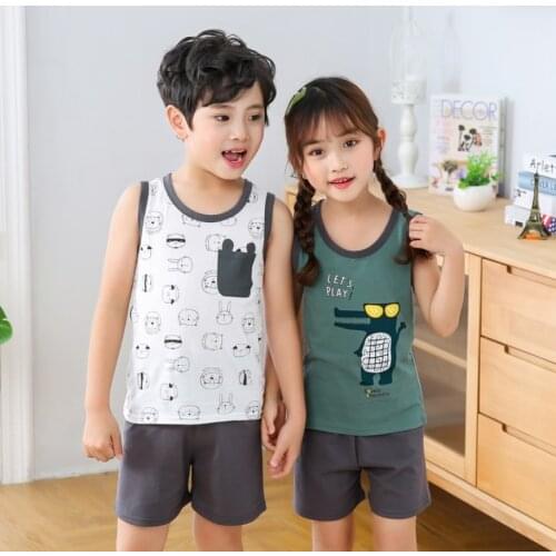 2 Pieces On Sale Kids Summer Clothing Sets For Boys Girls Cotton Tank tops + Beach shorts Pajamas Clothes For 2 4 6 8 10 Years