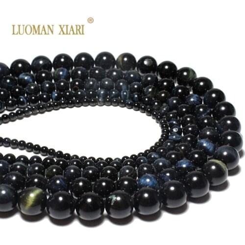 Wholesale Round AAA+ Natural Blue Tiger Eye Stone Beads For Jewelry Making DIY Bracelet Necklace Material 4-12 mm Strand 15