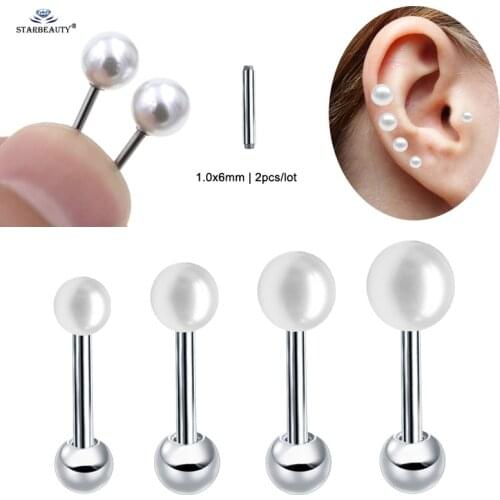 Hot 2pcs Perfect Round Pearl 1.0x6mm Thin Tragus Piercing Oreja Helix Piercing Cartilage Earrings Nose Ring Ear Piercing Pircing