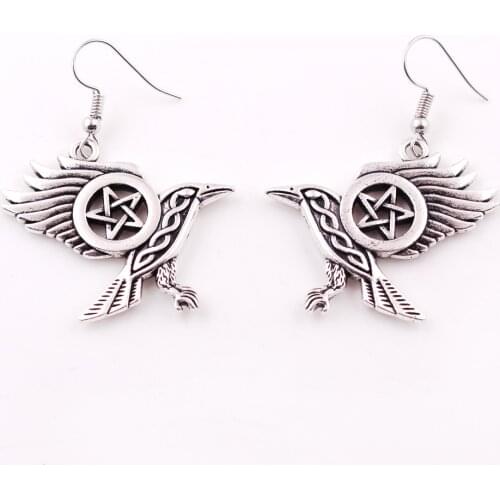 Fashion Flying Raven Knot Wiccan Pentacle five-pointed star Earring Crow Jewelry