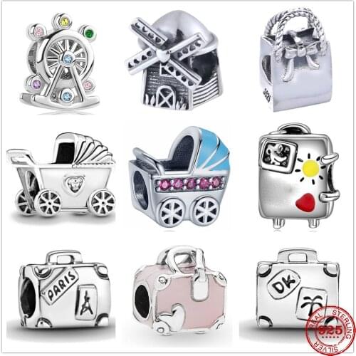 Genuine 925 Sterling Silver Baby Carriage Package Windmill Ferris Wheel Beads Fit Original Pandora Bracelet Charm Jewelry Gift