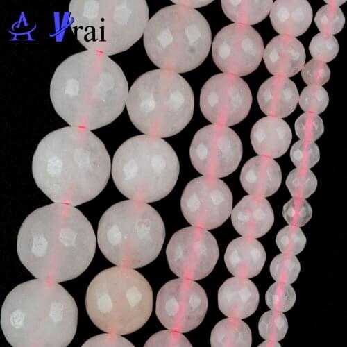 Natural Stone Faceted Rose Pink Quartz Loose Round Beads For Jewelry Making 4/6/8/10/12mm Diy Bracelets Accessories 15"