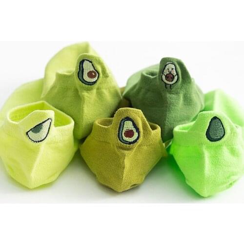 5 Pairs 2020 Spring Summer Avocado Boat Socks For Women Female Cotton Cartoon Green Socks