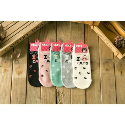 New Korean Cartoon Cute Cat Woman Boat Socks Cotton Socks All-match Female Socks Socks Wholesale Womens Kawaii Socks