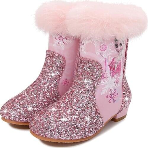 New Girls boots children shoes autumn winter new snow boots cartoon Frozen princess boots Sequin size 24-37